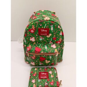 LOUNGEFLY DISNEY MICKEY MOUSE HOLIDAY TREATS MINI BACKPACK/WALLET - NEW W/TAGS